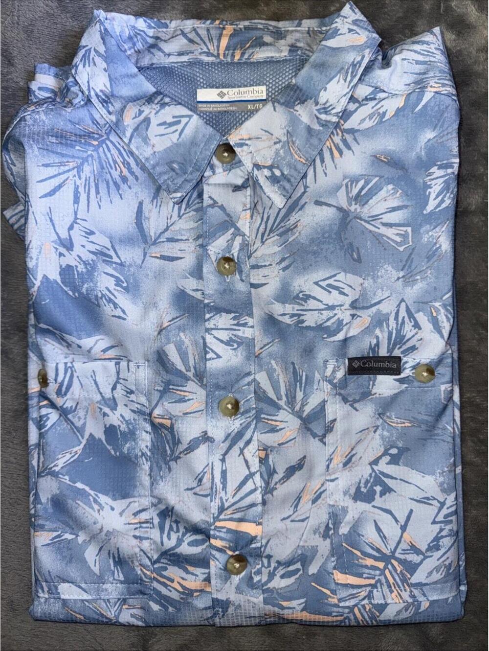 COLUMBIA Mens XL Utilize Short Sleeve Shirt Patterned Blue Omni-Wick Vented Logo - Picture 8 of 8